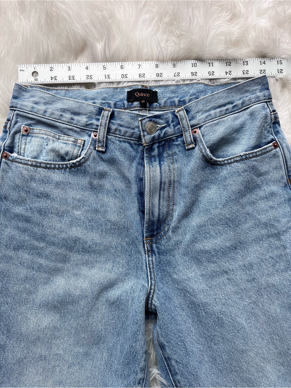 Quince Bella Rigid Straight Jeans - Powder Blue Raw Hem - Picture 7 of 15